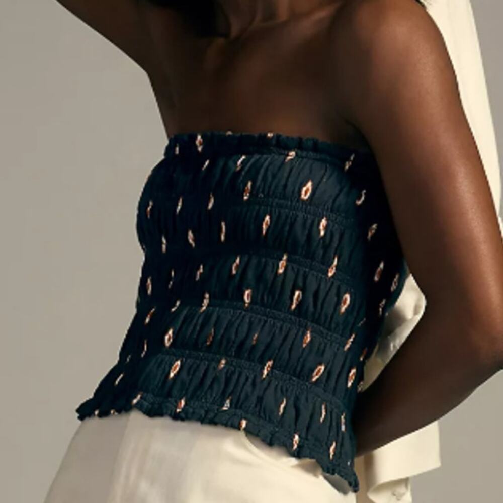 Anthropologie Smocked Tube Top Womens Size Medium Cotton Boho Bohemian Cropped - Picture 1 of 5